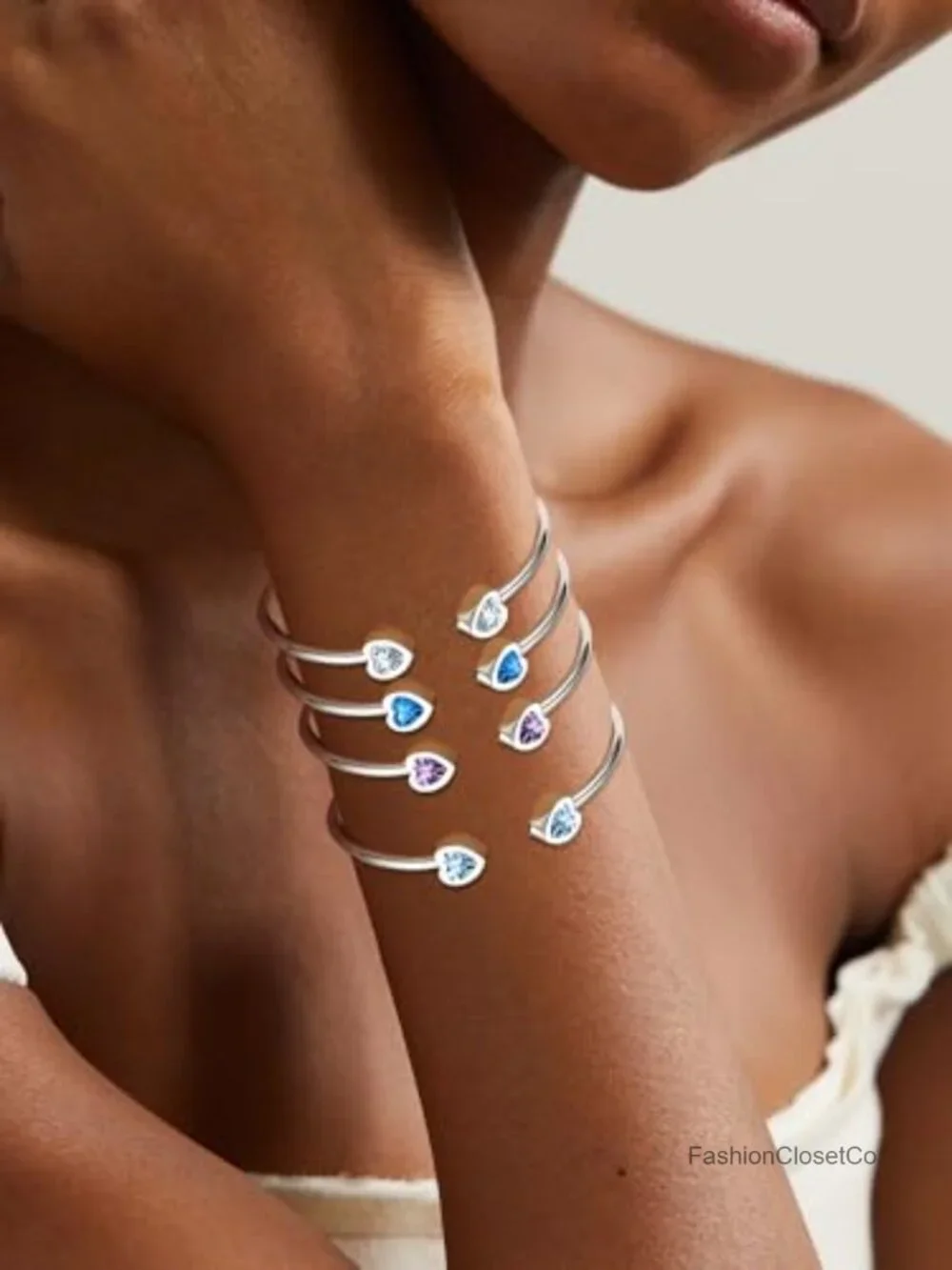 Adjustable Birthstone Cuff Bracelet Stainless Steel Crystal Bangle Gift Box
